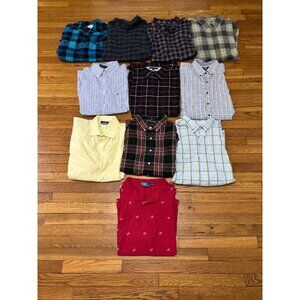 Men’s Button Down Shirt Lot Sz 2XL Lot Of 11 Dress Casual Career Polo Flannel